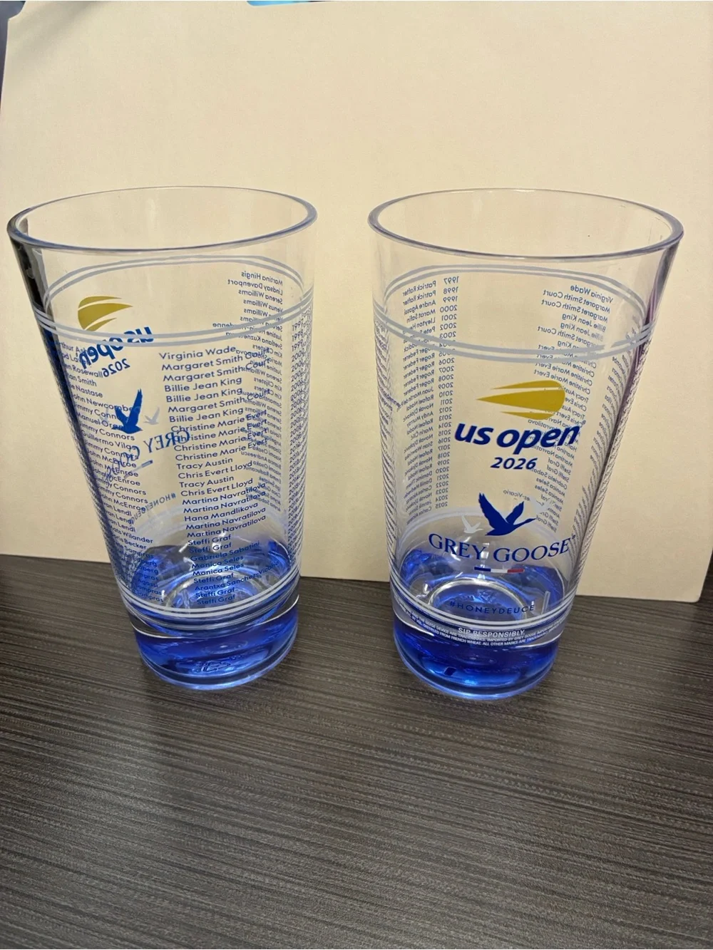 2026 US Open Tennis Grey Goose Honey Deuce Plastic Cup Souvenir. Set of 2 Cups